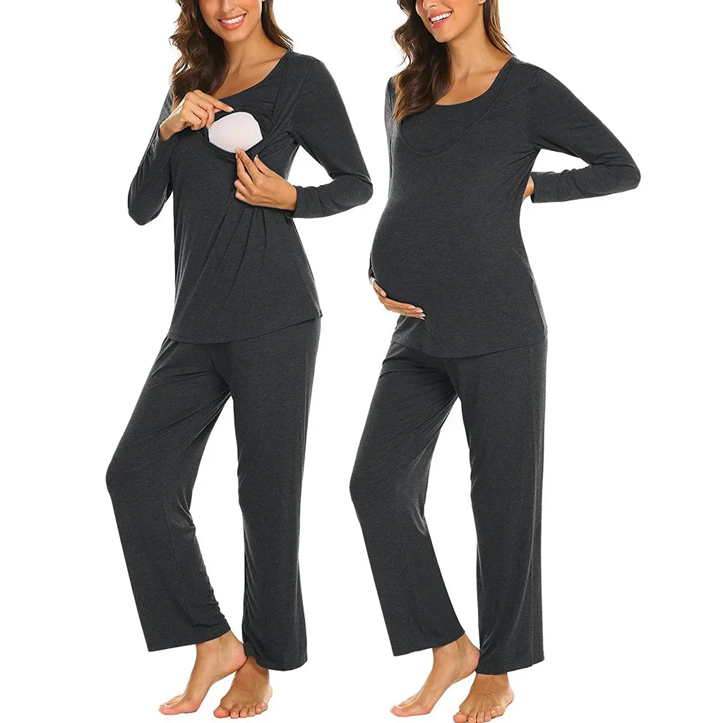 Пижама для кормящих женщин зимняя ночная рубашка кормления топ и штаны