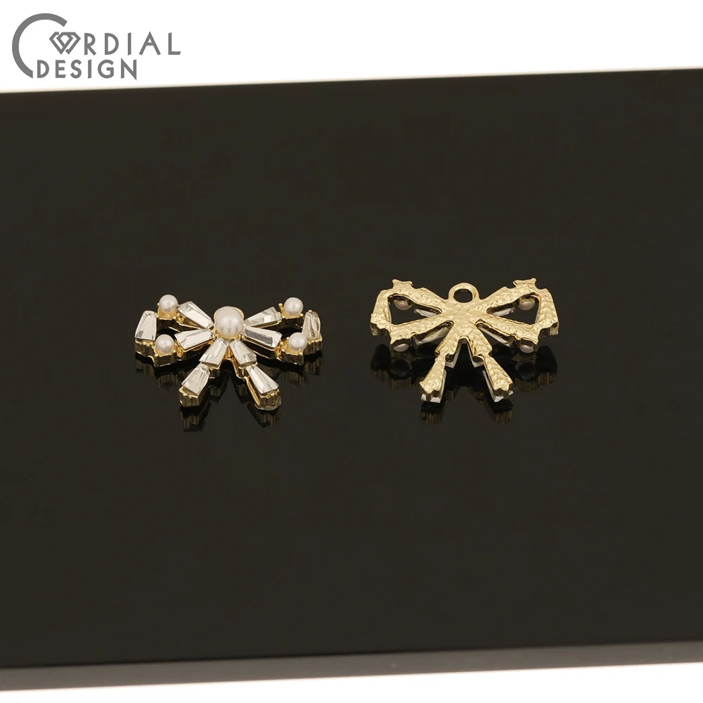 

Cordial Design 50Pcs 14*19MM Jewelry Accessories/Rhinestone Pendant/Bowknot Shape/Imitation Pearl/DIY/Hand Made/Earring Findings