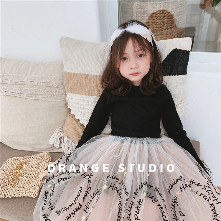 Платье из тюля с блестками и звездочкой для девочек на осень зиму детское