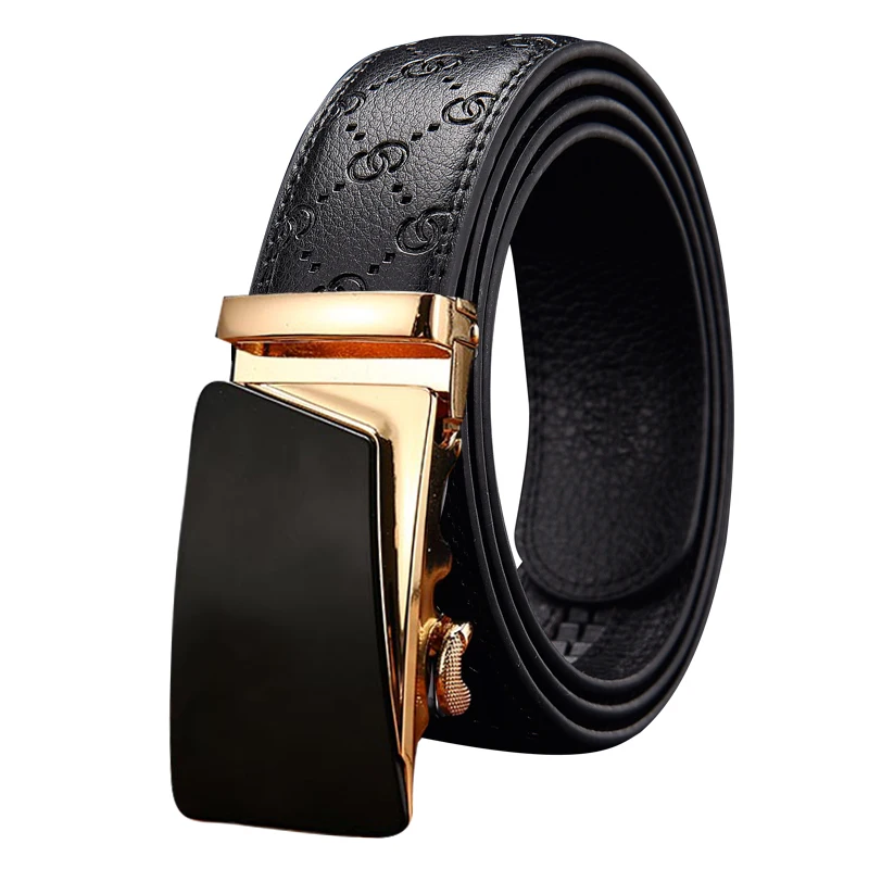 Aoluolan Fashion Automatic Buckle Black Genuine Cow Leather Belts for Men 3.5cm Width for dress high quality