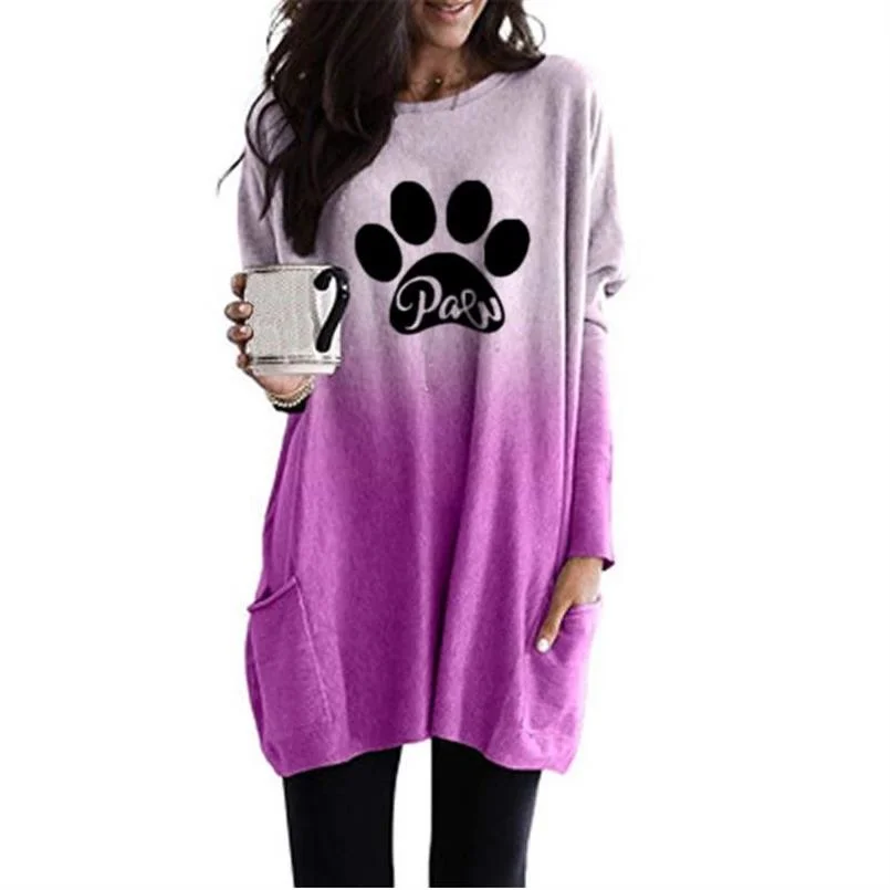 

Pullovers For Women Harajuku Cat Paw Cute Graphic Print Casual Long Sweatshirts Spring Summer Women Cute Plus Size Clothing