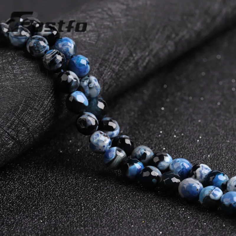 

Lack Blue Faceted Two-tone Fire Agate Beads Natural Stone For Jewelry Making DIY Bracelets Necklace Accessories 15" Strands 8mm