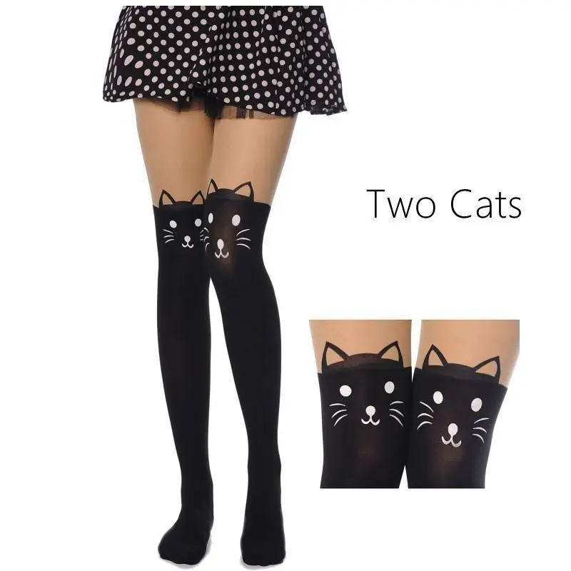 

New Fashion Women Nylon Cute Cat Totoro Knee High Tights 16 Styles Tattoo Stockings Girls Sexy Pantyhose Over Knee Stockings
