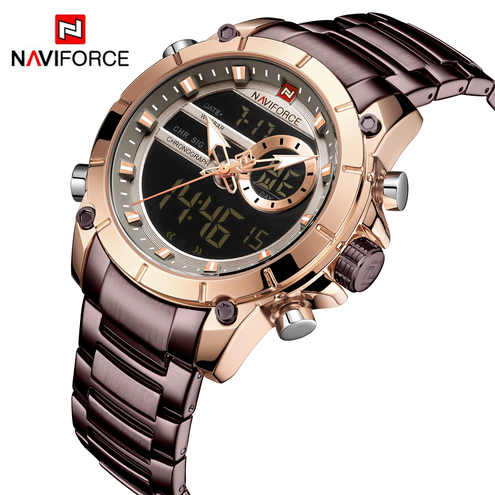 NAVIFORCE мужские часы с двойным дисплеем, мужские наручные часы, спортивные мужские s часы, Лидирующий бренд, водонепроницаемые часы из стали, Relogio Masculino