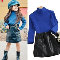 kids clothes girls sets turtleneck knitted sweater tops faux leather a line skirt child suit fall toddler girl clothes outfits
