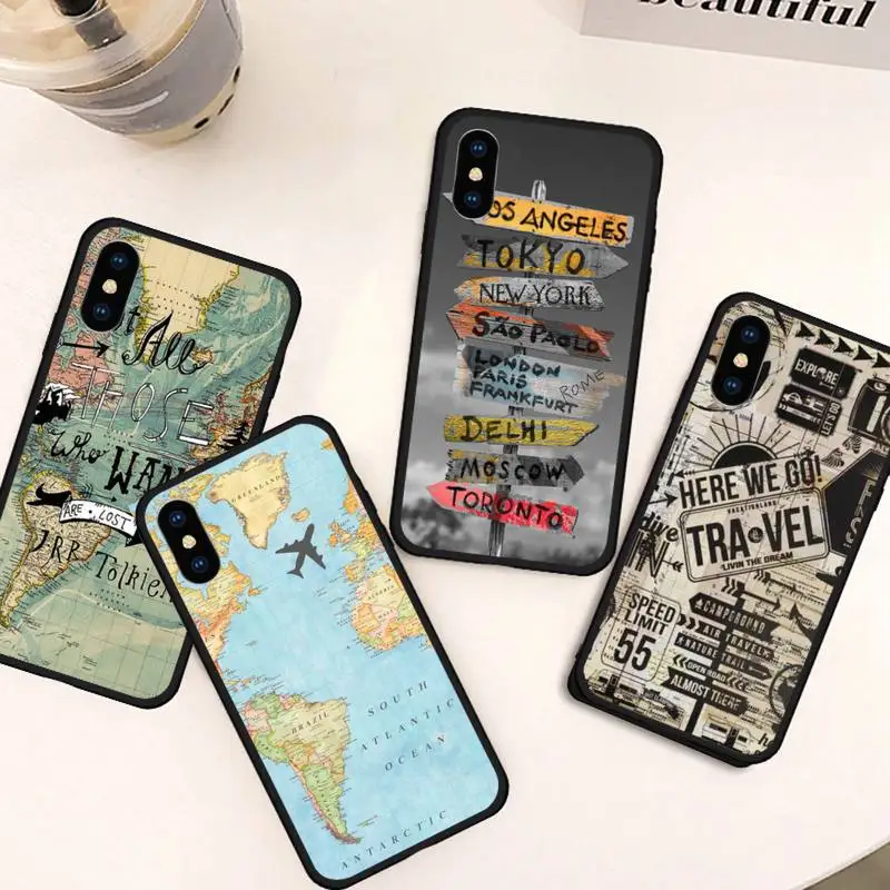 

World Map Travel Phone Case For iphone 12 11 13 7 8 6 s plus x xs xr pro max mini