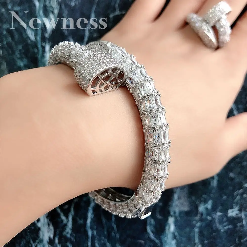 

Newness Luxury Nail New Arrive Shape Super Shing Full AAA Cubic Zriconia Wedding Saudi Arabic Dubai Bangle Ring Set For Women