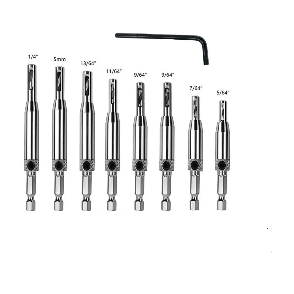 

8 Pcs Self Centering Hinge Hardware Drill Bit Set 5/64 7/64 9/64 11/64 HSS Wood Tool Hole Saw Cabinet Tool Set Drill Bits