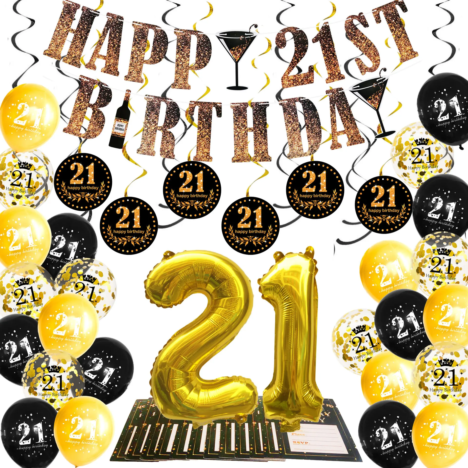 Декорации с днем рождения черные золотые шары баннер на день для малышей Пижама