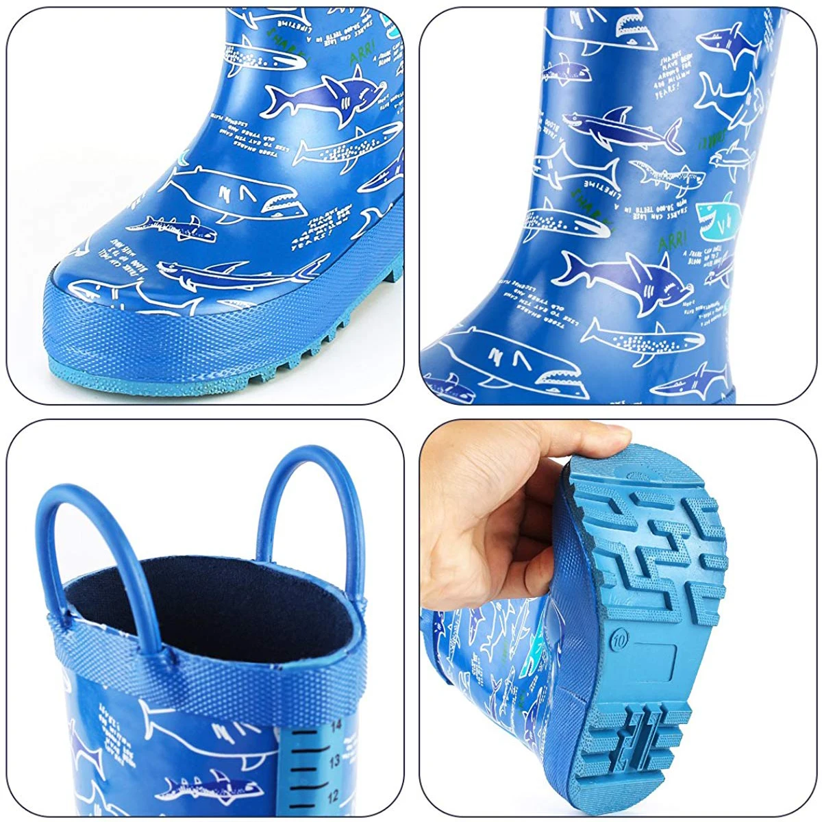 Kushyshoo Kids Boy Rain Boots Waterproof Rubber Printed with Handles Children Cute Sharks Kid Shoes | Детская одежда и обувь