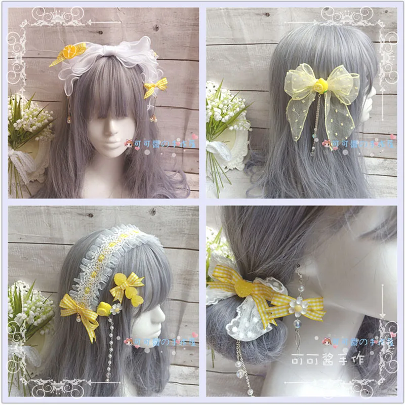 

Lemon Yellow Side Clip kc soft Girl Japanese-style Handmade Hair Accessories Lolita Loli Barrettes Hair Band Headdress