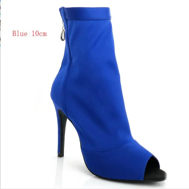 Blue 10cm Heel Kizomba/Танцевальная обувь; женская обувь с открытым носком; эластичная лайкра; черная линия; обувь для танцев на шесте; обувь для латинских танцев; обувь для сальсы; обувь для танцев на высоком каблуке 10 см - Цвет: Blue 10cm Heel