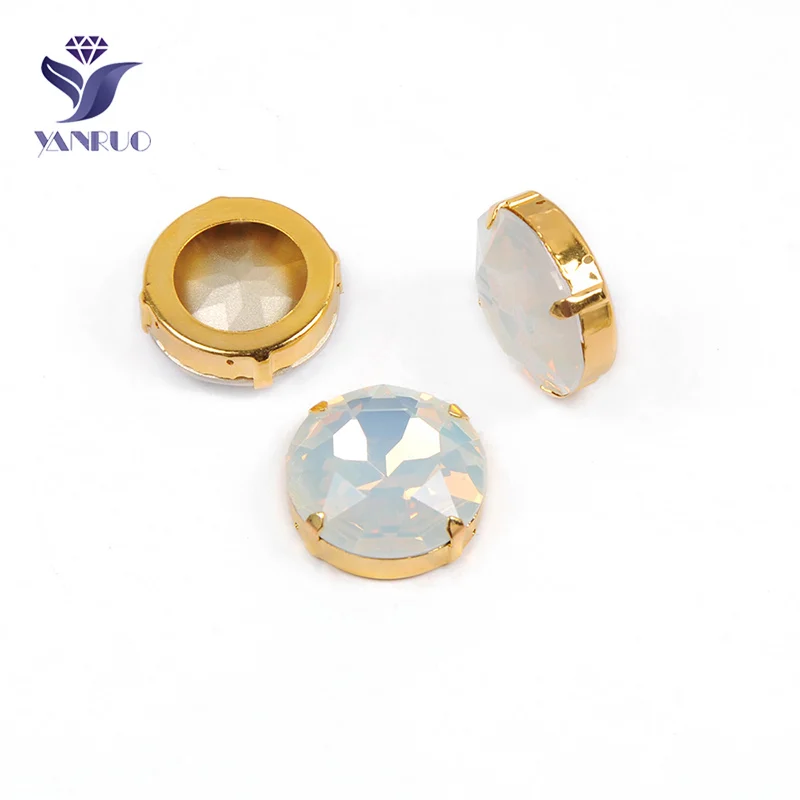 Wtih Gold Claw YANRUO 1201 Rivoli 27 мм белый опал алмазные камни большие цветные Кабошон Стразы для шитья Золотая аппликация с камнями платья - Цвет: Wtih Gold Claw