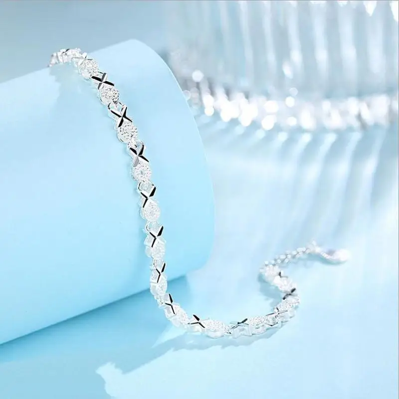 2019 Top Quality 925 Sterling Silver Bracelets For Women Wedding Accessories Lady Fahsion Zircon Geometric Bracelet Girl Gift | Украшения и