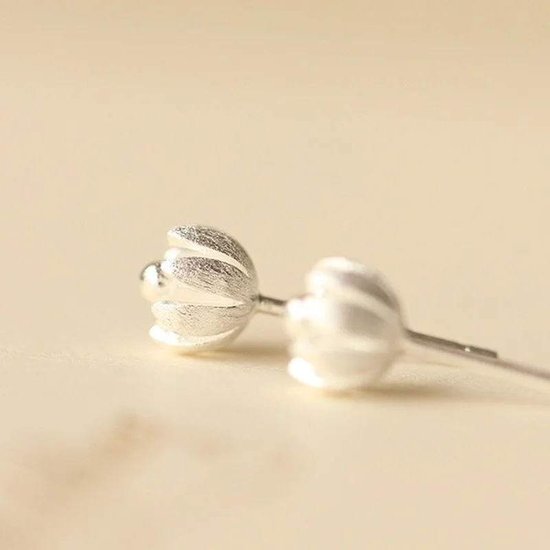 

High Quality Handmade Ethnic Jewelry 100% Pure Bud Small Flower 925 Sterling Silver Earrings Nature Love Lady Small Fresh Female