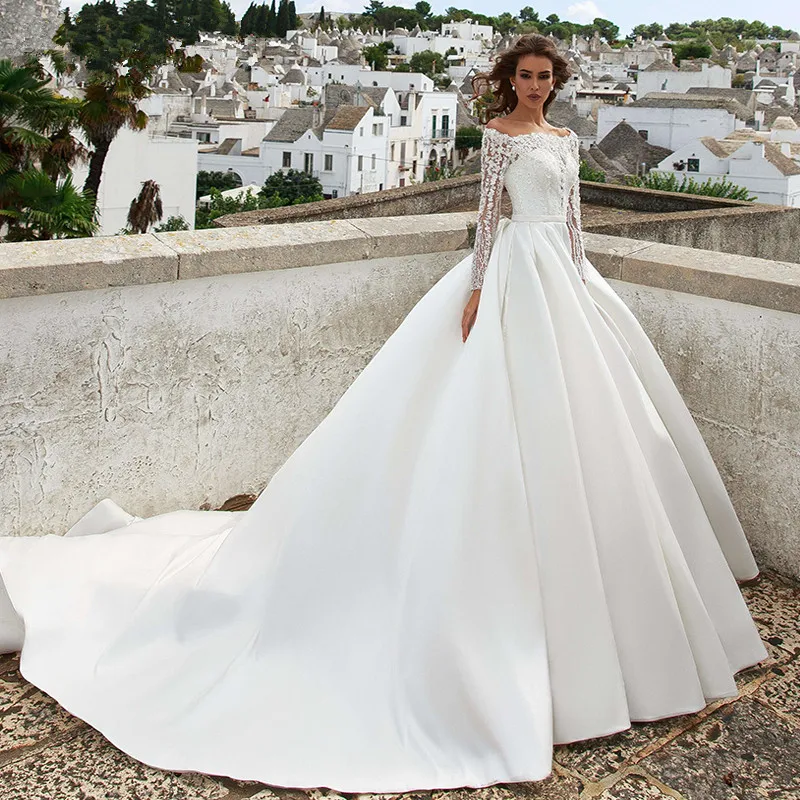 

Boho Vestido De Noiva Muslim Wedding Dresses Ball Gown Long Sleeves Appliques Lace Beaded Wedding Gown Bridal Dresses