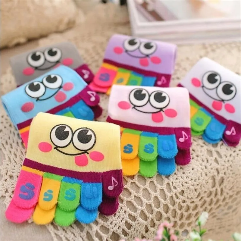 

women's 5 toe socks 5 pairs/lot colorful cartoon pilates massage toe socks lady womens girls smile five fingers cotton socks