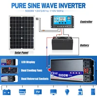 solar panel 5000w 12v 24v to 110v 60hz pure sine wave inverter solar energy power generator systems kit complete accessories lcd