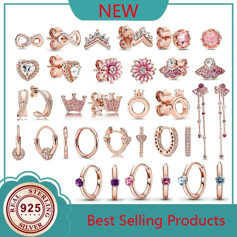 

100% S925 Silver New Elegant Crown Fashion Fan Earrings Women's Wedding Party Holiday Gifts Diy Charm Boutique Jewelry