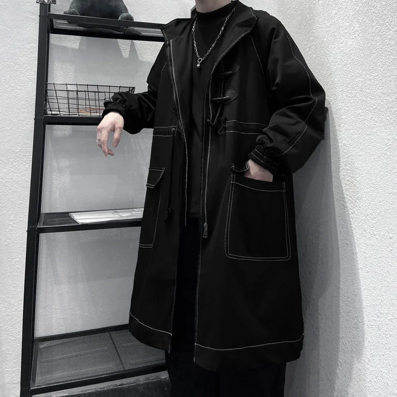 

Новая длинная Мужская ветровка Hybskr2021, Весенняя Мужская куртка, однотонный мужской Тренч, пальто в Корейском стиле, модная мужская одежда