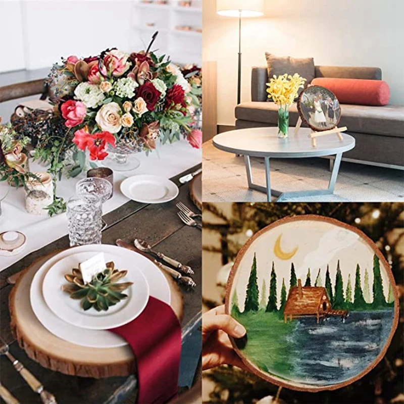 

4 Pieces Wood Log Slices 18-19cm Unfinished Wooden Circles with 1 Pair of Household Kitchen Insulation Gloves