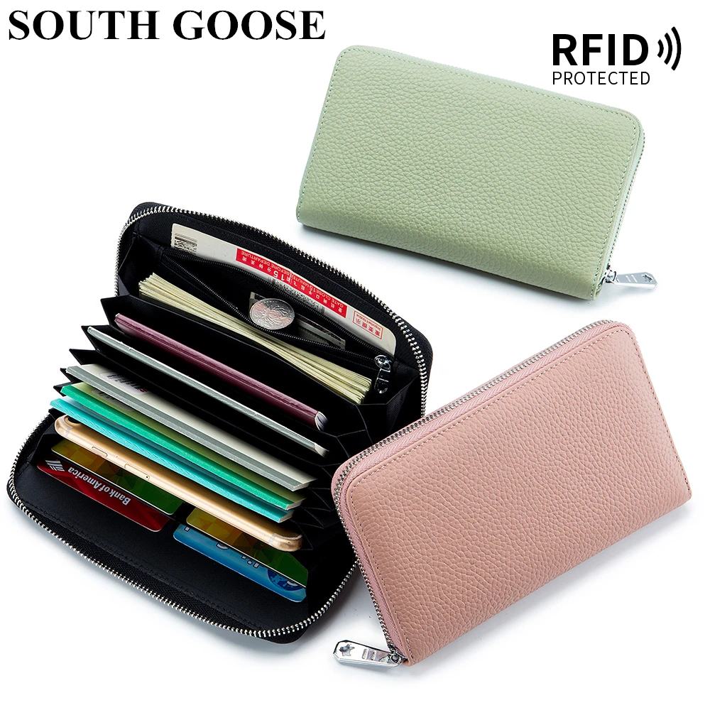 

Genuine Leather Unisex Wallets Men Multi-function Long Clutch Bag RFID Blocking Credit Card Holder Women Passport Travel Purse