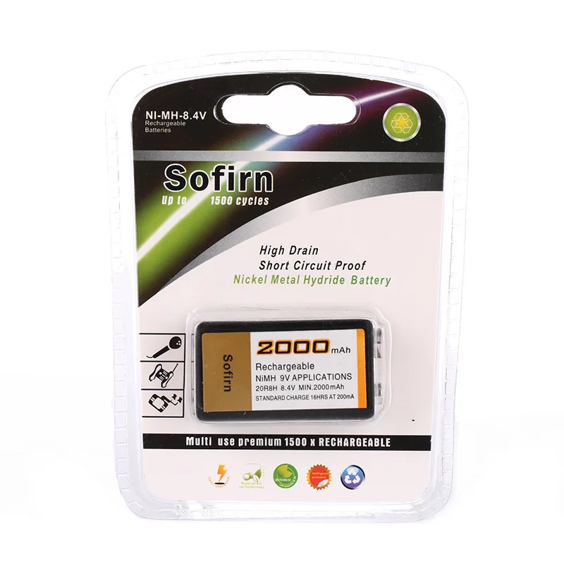 Новый перезаряжаемый никель металлогидридный аккумулятор 9 в 2000 мАч В для