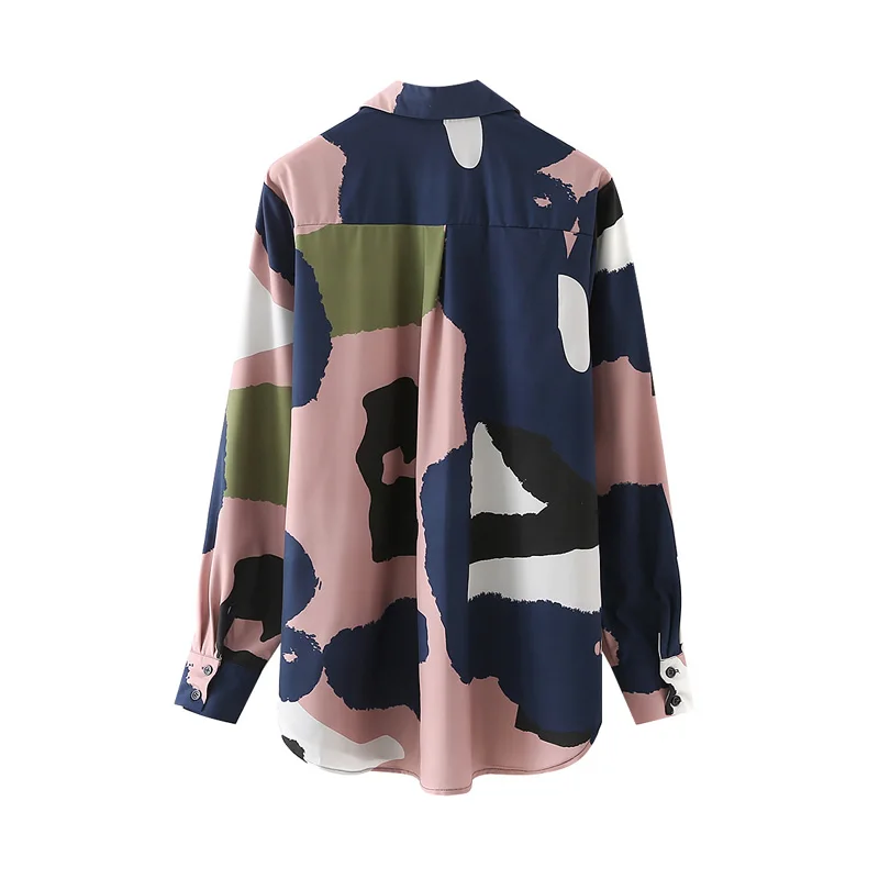 

Spring and autumn women's casual printed lapel long-sleeved shirt