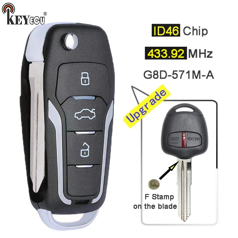 KEYECU 433 92 МГц ID46 G8D 571M A F штамп на лезвии обновлен флип 2 кнопки дистанционного ключа
