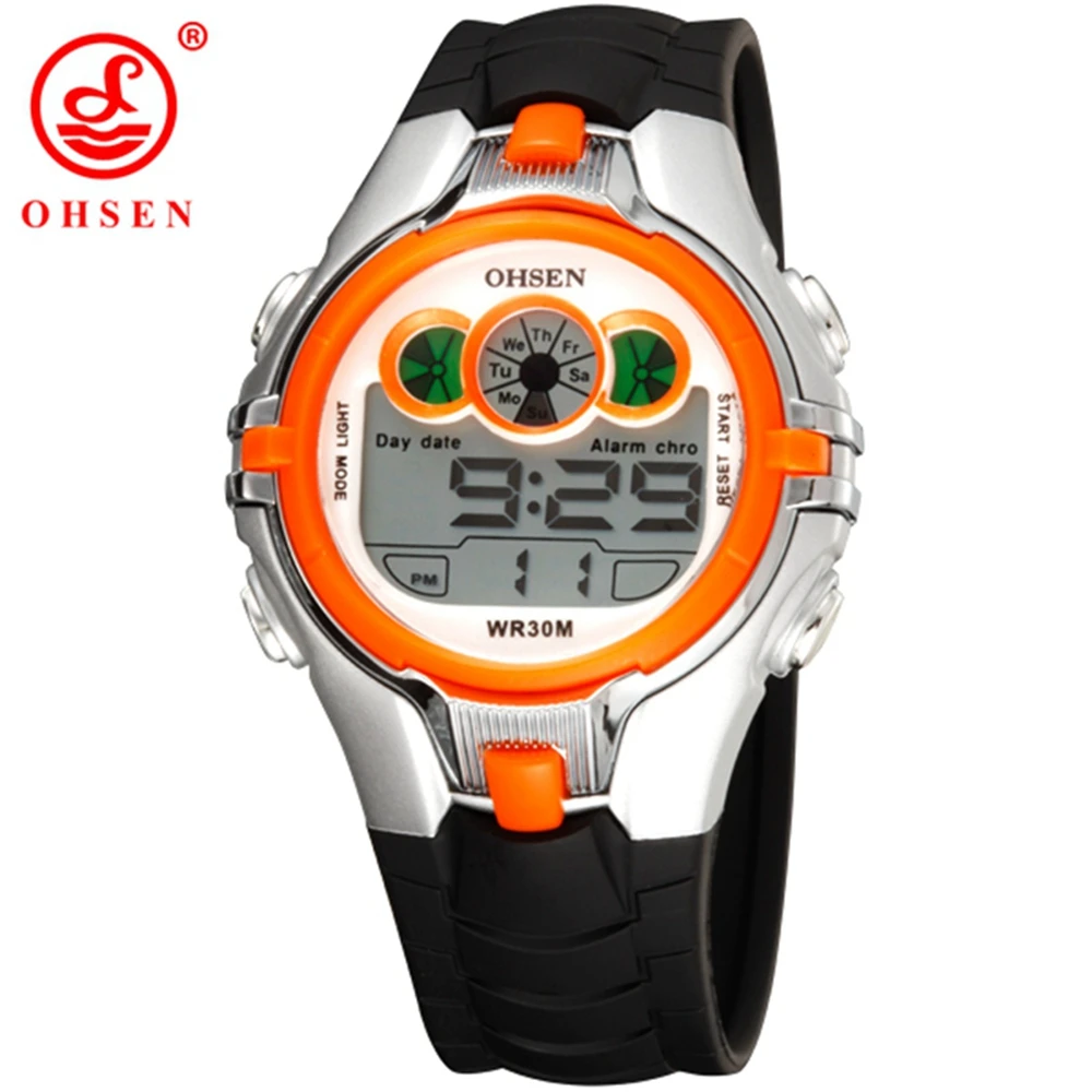 Orange Led Electronic Sport Watches 50m Waterproof Wristwatc
