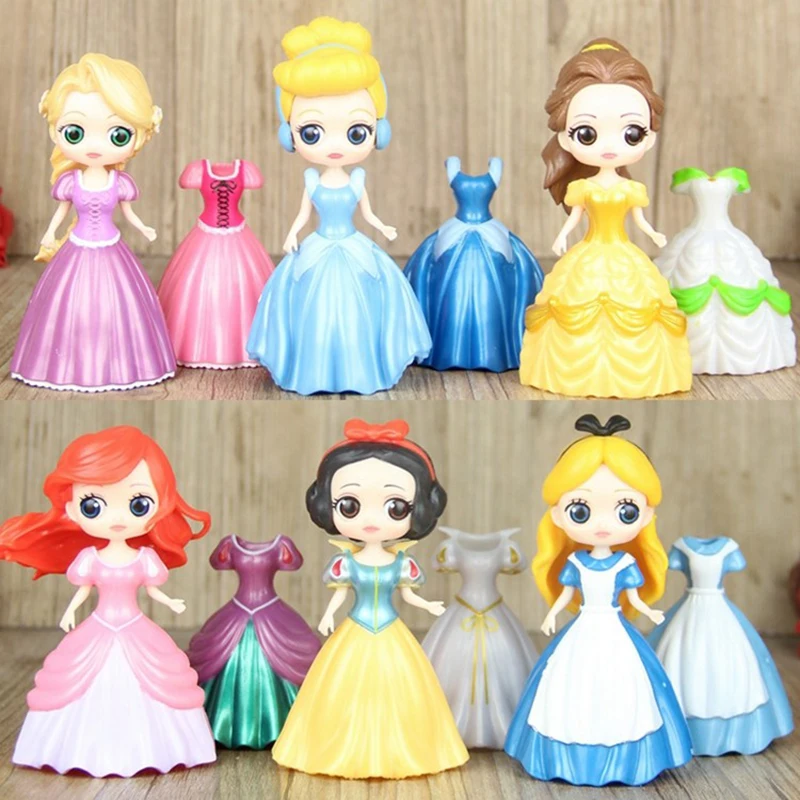 6pcs/set Magic Clip Princess Figures Magiclip Dress Tangled Alice Amber Tiana Dolls Elsa Anna Model Set Kids Toy For Children