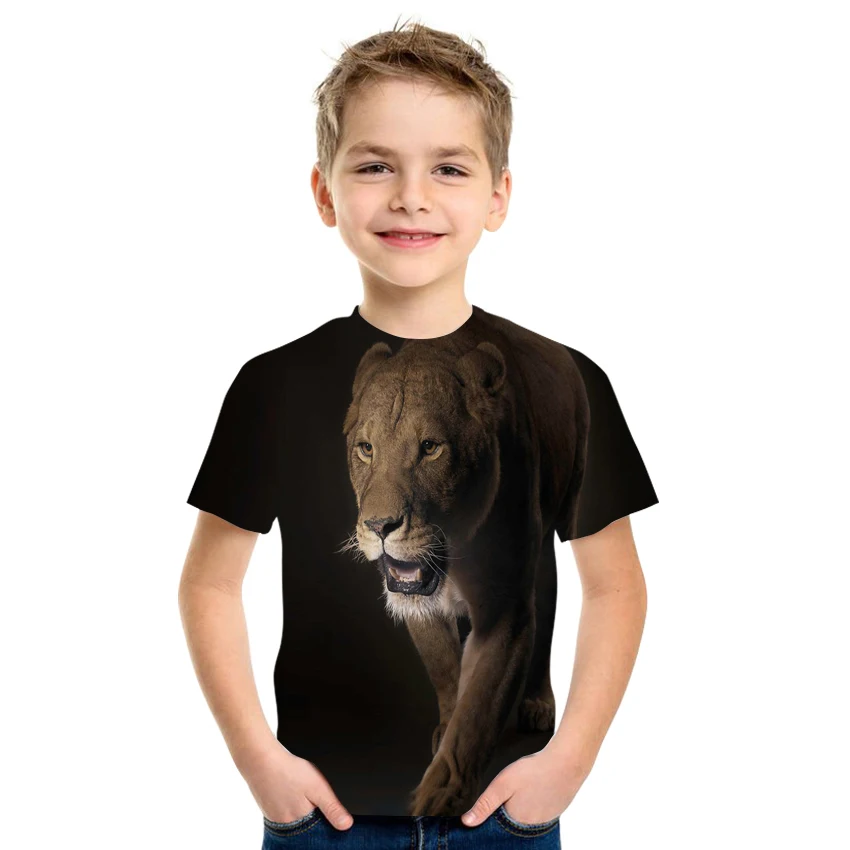 

2021 latest 3D printing children's t-shirt lion print top boy cool shirt fashion streetwear Harajuku short sleeve t-shirt