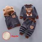 Детская одежда, осень-зима 2022, новый костюм для маленьких мальчиков, вельветовые утепленные костюмы для маленьких девочек, детский спортивный костюм из 3 предметов с мишкой из мультфильма