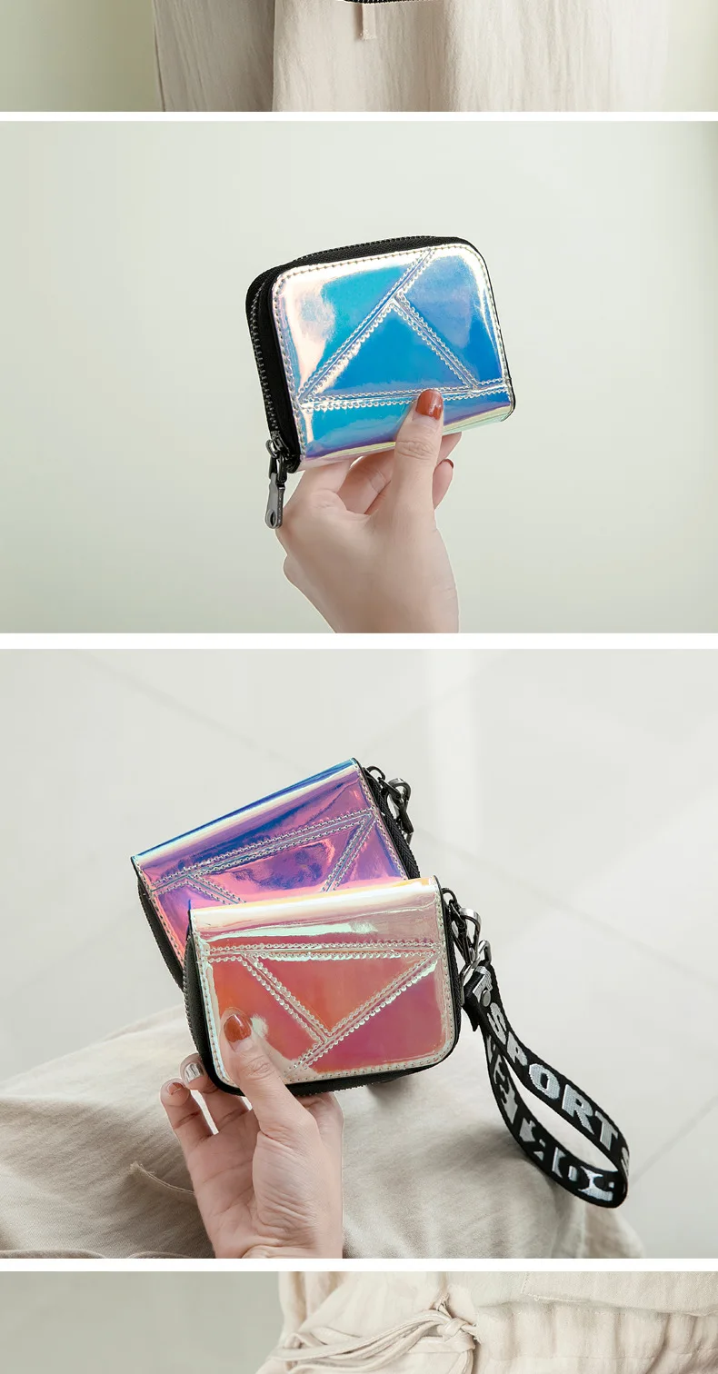 New Laser Card Holder Bag Women Card Wallet Girl Multi-card Card Holder Zipper Coin Purse Lanyard Holographic Wallet Women Purse