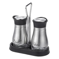 salt and pepper shakers set high grade stainless steel with glass bottom and 4 inch stand 4 inch x 6 inch x 2 inch 4 oz