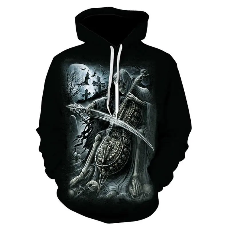 

3d Skull Grim Reaper Hoodie Sweatshirt Fall/winter 2020 New Men's And Women's Pullover Punk Style Hip Hop Rock Sweatshirt