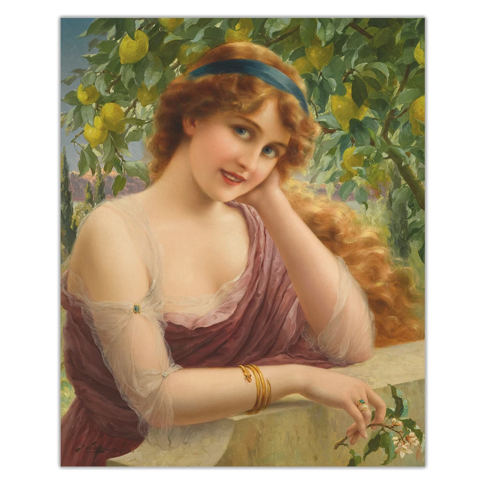 Цитон эмиле Вернон Girl девушка в лимонах Canvas Холст Картина маслом Очаровательная