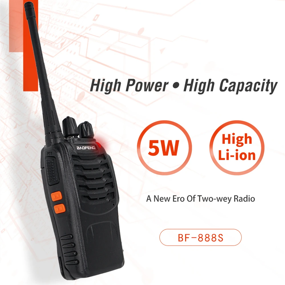 2pcs/lot Baofeng bf888s Talkie Walkie 6KM Portable Ham Radio Communitor BF 888S hf Transceiver UHF 400-470MHz Intercom BF-888S