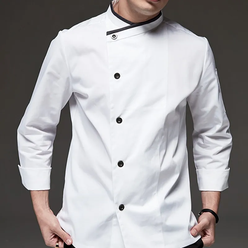 Black White Long Sleeve Chef Shirt Hotel Restaurant Pastry Chef Uniform Bistro Cafe Hospitality Catering Culinary Workwear B9