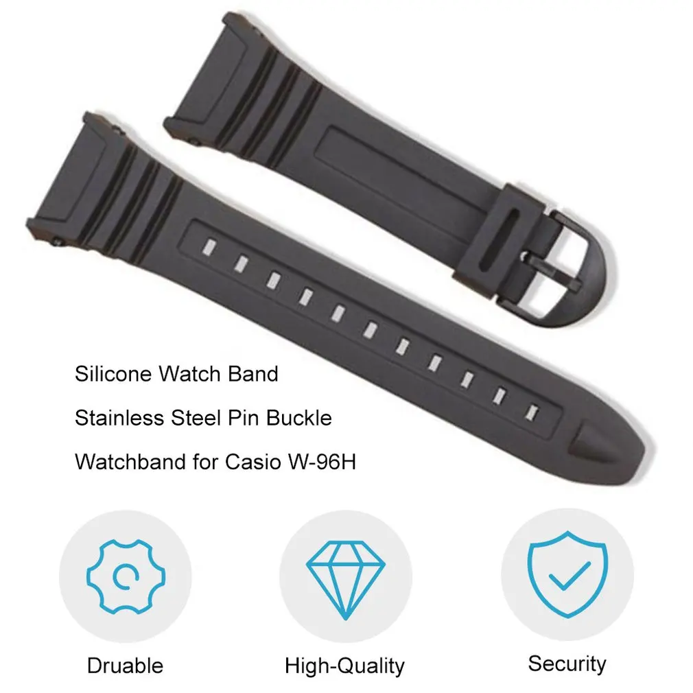 

Soft Silicone Watch Band For Casio W-96H Sports Strap With Stainless Steel Pin Buckle Replacement Watchband Sports Wristband