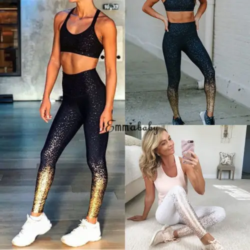 HIRIGIN женские стильные с высокой талией блестящие спортивные Леггинсы эффектом