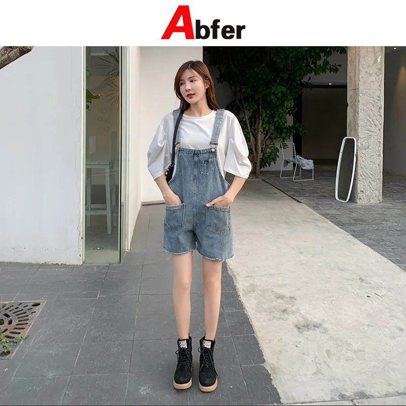 

Abfer Jeans and Suspenders Female Summer Students Version Loose Wide Legs Joker Age Reduction Large Size Fat Jumpsuit