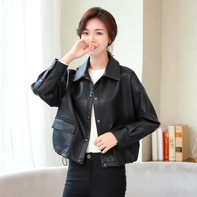 2019 новая кожаная куртка мотоциклетная Женская одежда большого размера модная