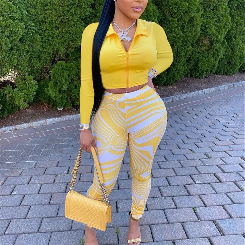 

hirigin 2 Pieces Women Suits Tracksuits Long Sleeve Front Zip Up T-shirts Crop Tops High Waist Paisley Print Leggings Pants