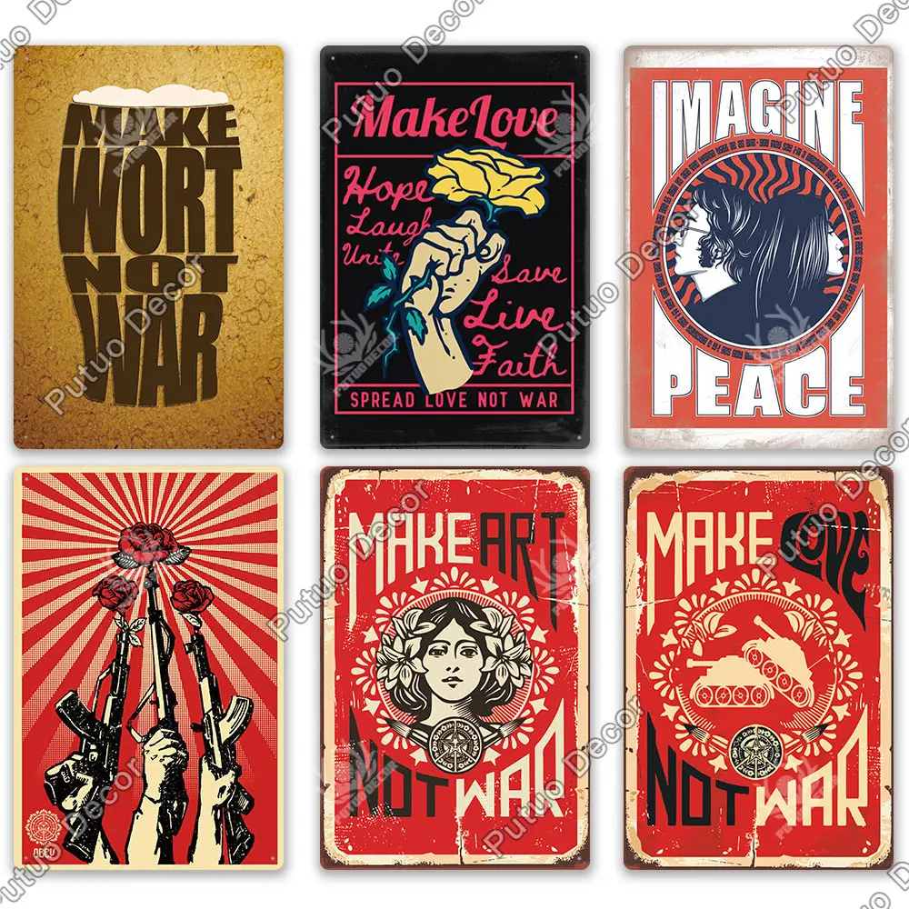 Putuo Decor Anti-war Shabby Metal Sign Tin Decorative Vintage Plate for Pub Bar Man Cave Club Room Home Wall | Дом и сад