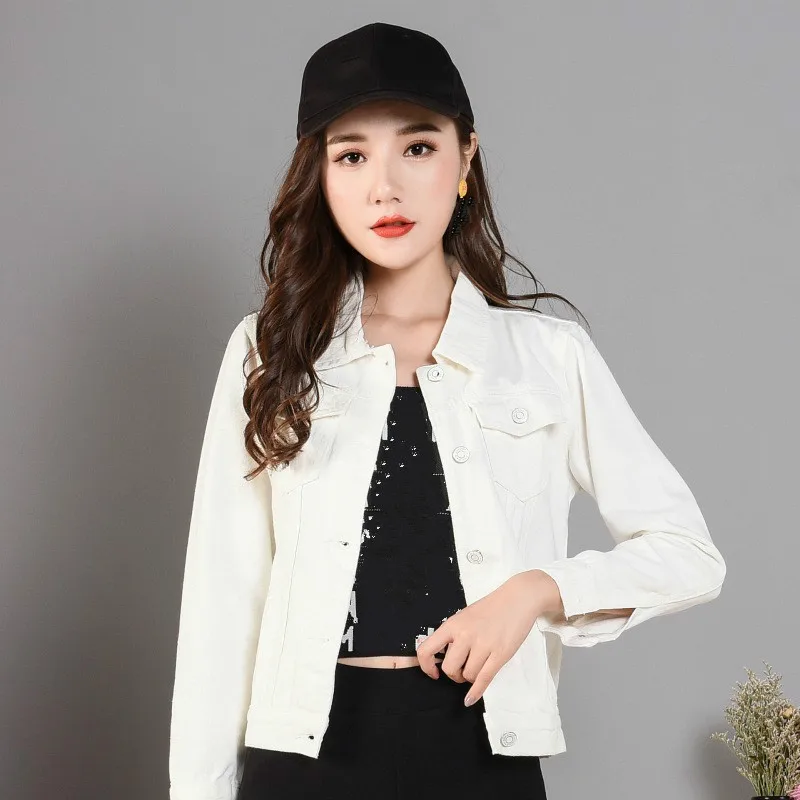 Весенняя приталенная белая куртка в стиле ретро для девочек джинсовый короткий