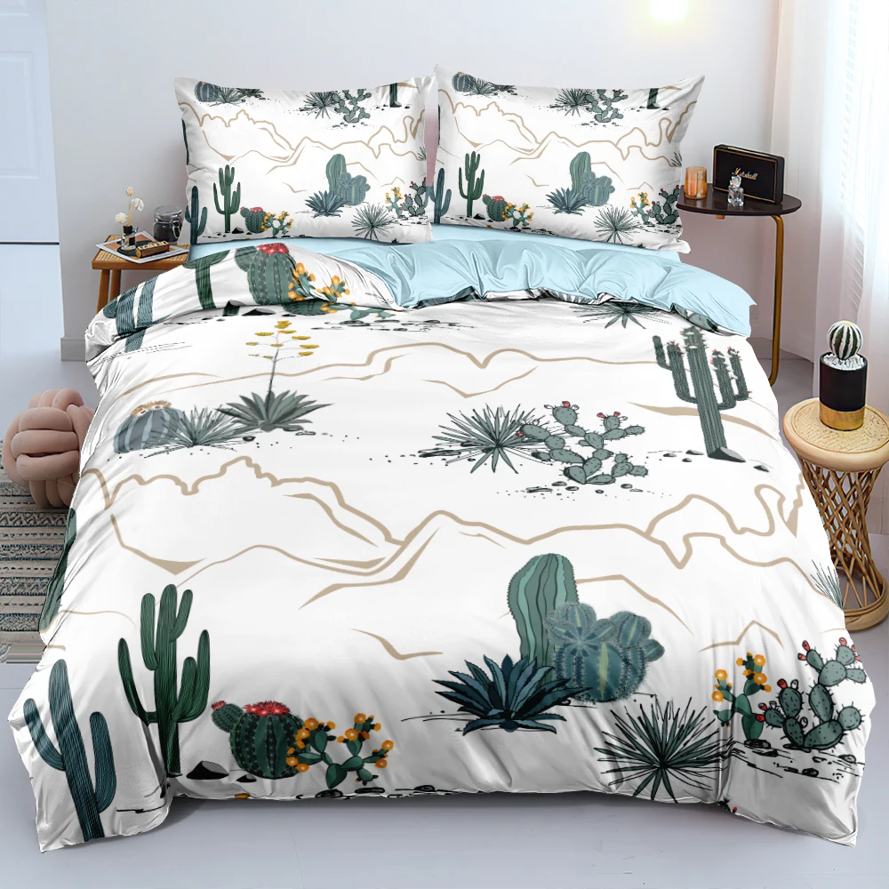 

Simple Desert Green Cactus Duvet Cover Set Double-sided Quilt/Blanket Cover Set Twin Quuen King Size Home Textile Fashion Design