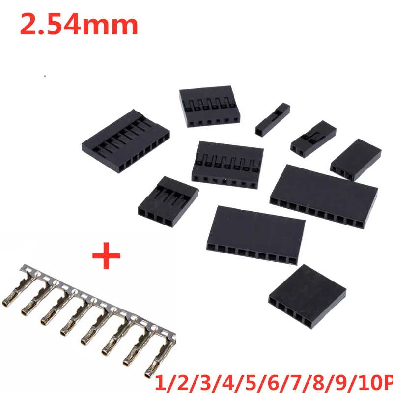 

20Set 2.54mm Dupont Connector 2.54 Single Row Plastic Shell Plug 1P 2P 3P 4P 5P 6P 7P 8P 9P 10P With Female Terminal