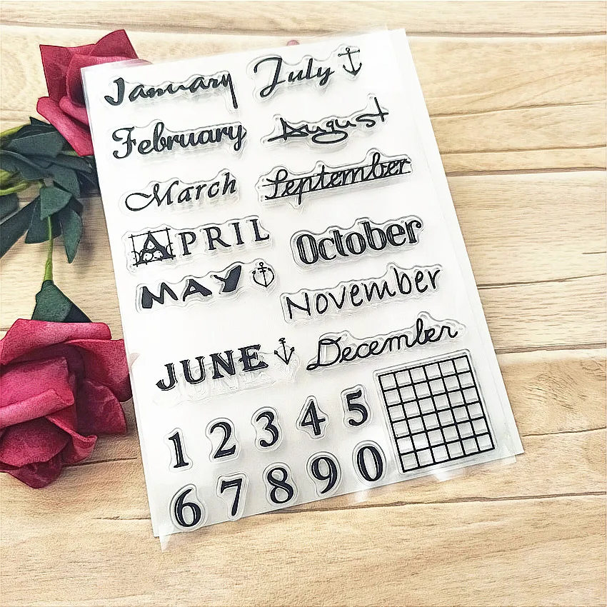 11*16см Чернильный месяц текст прозрачные штампы / силиконовые печати роликовый штамп для самостоятельного изготовления скрапбукинга фотоальбома/изготовления карточек.