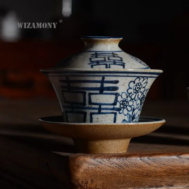 

Чайная чашка WIZAMONY Цзиндэчжэнь ручная роспись сине-белого фарфора с керамической чашей в античном стиле xi zi санкai Tureen Kung Fu